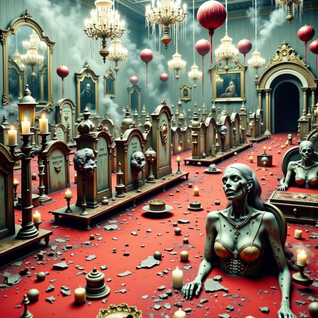 Haunted Prom Night Ballroom with Zombie Guests