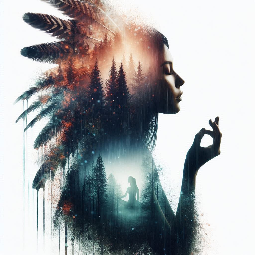 double exposure beautiful fantasy DALL-E 3 portrait landscape..