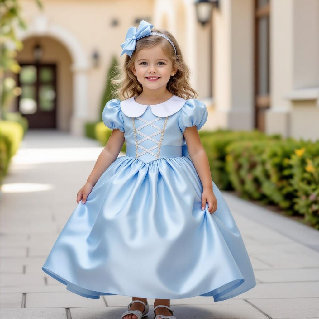 
"ילדה בת 3 אמיתית עם שיער בלונדיני-זה גלי ארוך עד המותניים, כתר דיסני קטן עם אבני חן, פנים עגולות עם לחיים ורודות, שמלת נסיכות תכלת-כסף עם ...