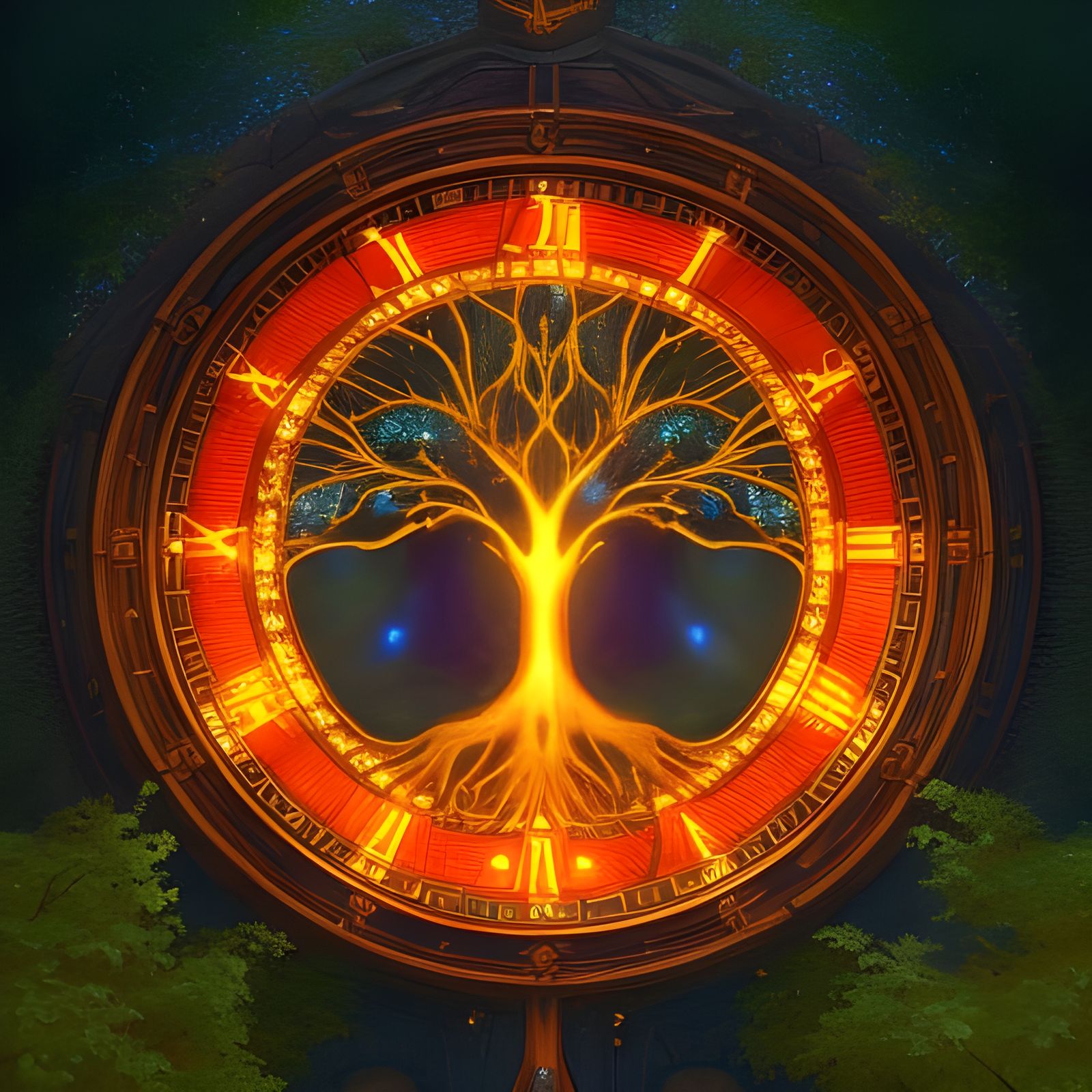 Tree of Life clock 8k resolution concept art by Greg Rutkows...