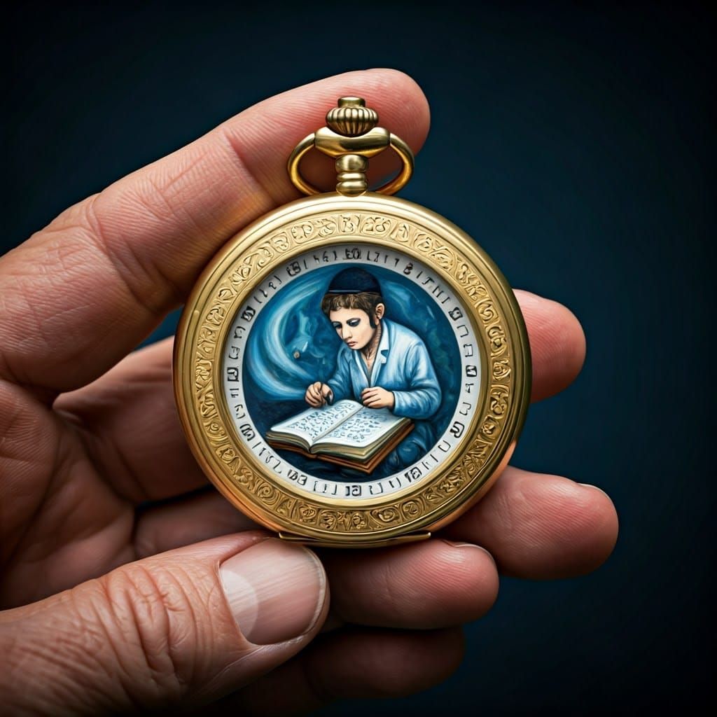 Surreal Golden Pocket Watch Reveals Dreamlike Talmudic Scene
