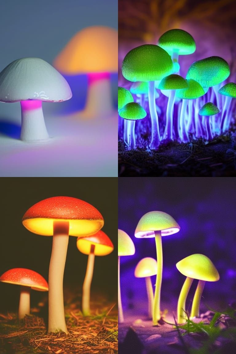 Beautiful luminous mushrooms in the mysterious darkness - AI Generated ...