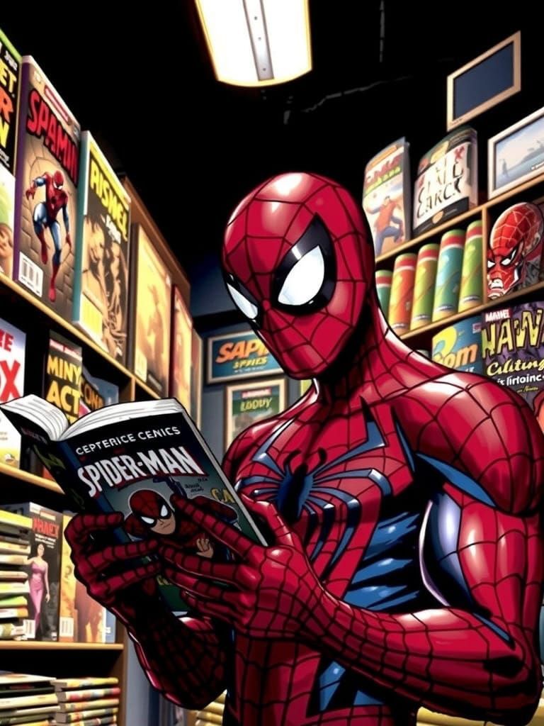 Spiderman reading Spiderman  by @Zepp