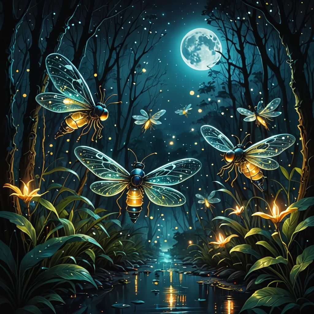 Fireflies under the full moon  by @nizamloki