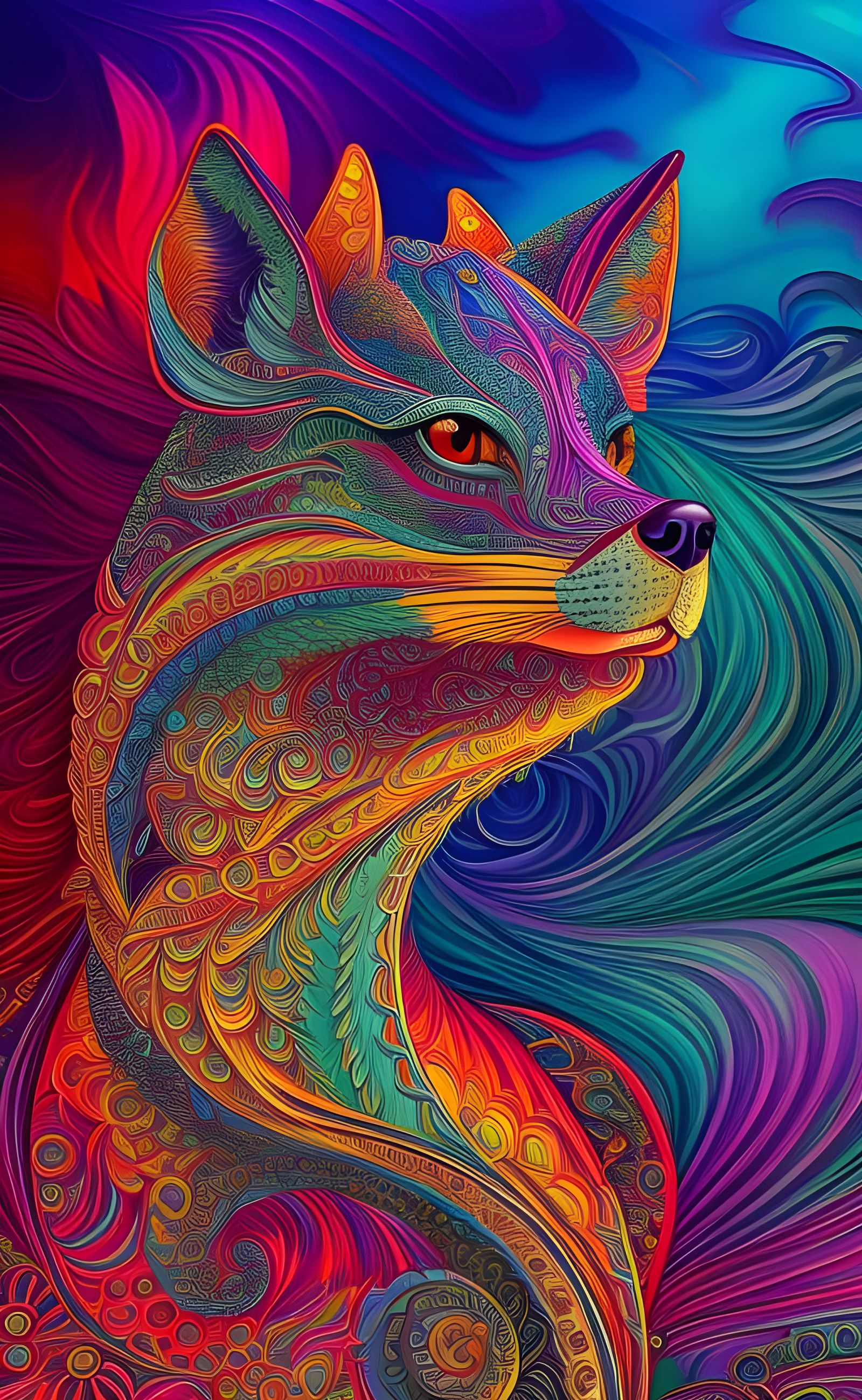"stylized fox, vector art, airbrush, a beautifully intricate and detailed illustration, Beautiful Psychedelic ...  by @Hobgoggin 