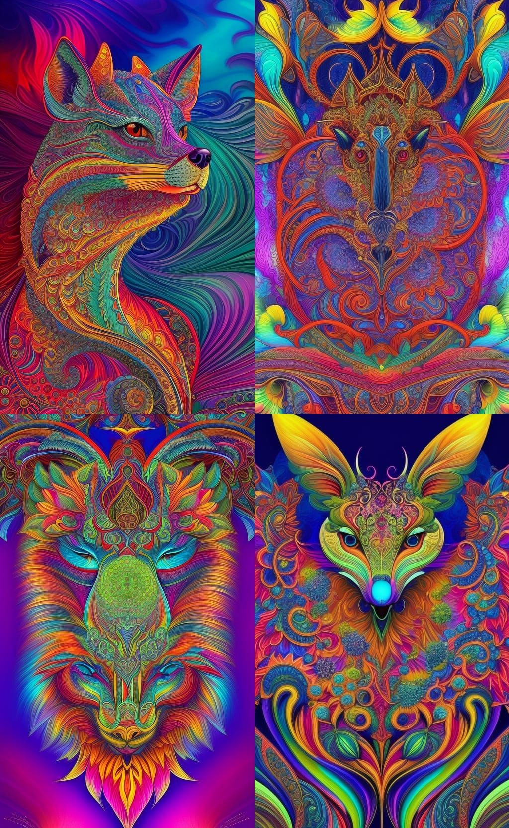 "stylized fox, vector art, airbrush, a beautifully intricate and detailed illustration, Beautiful Psychedelic Trippy Neo...