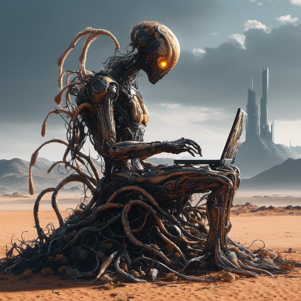 Cordyceps Alien: Fungal Humanoid in Wasteland Office