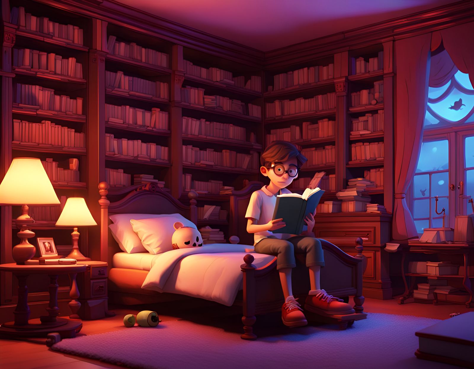 Book lovers dream childhood bedroom. AI Generated Artwork NightCafe