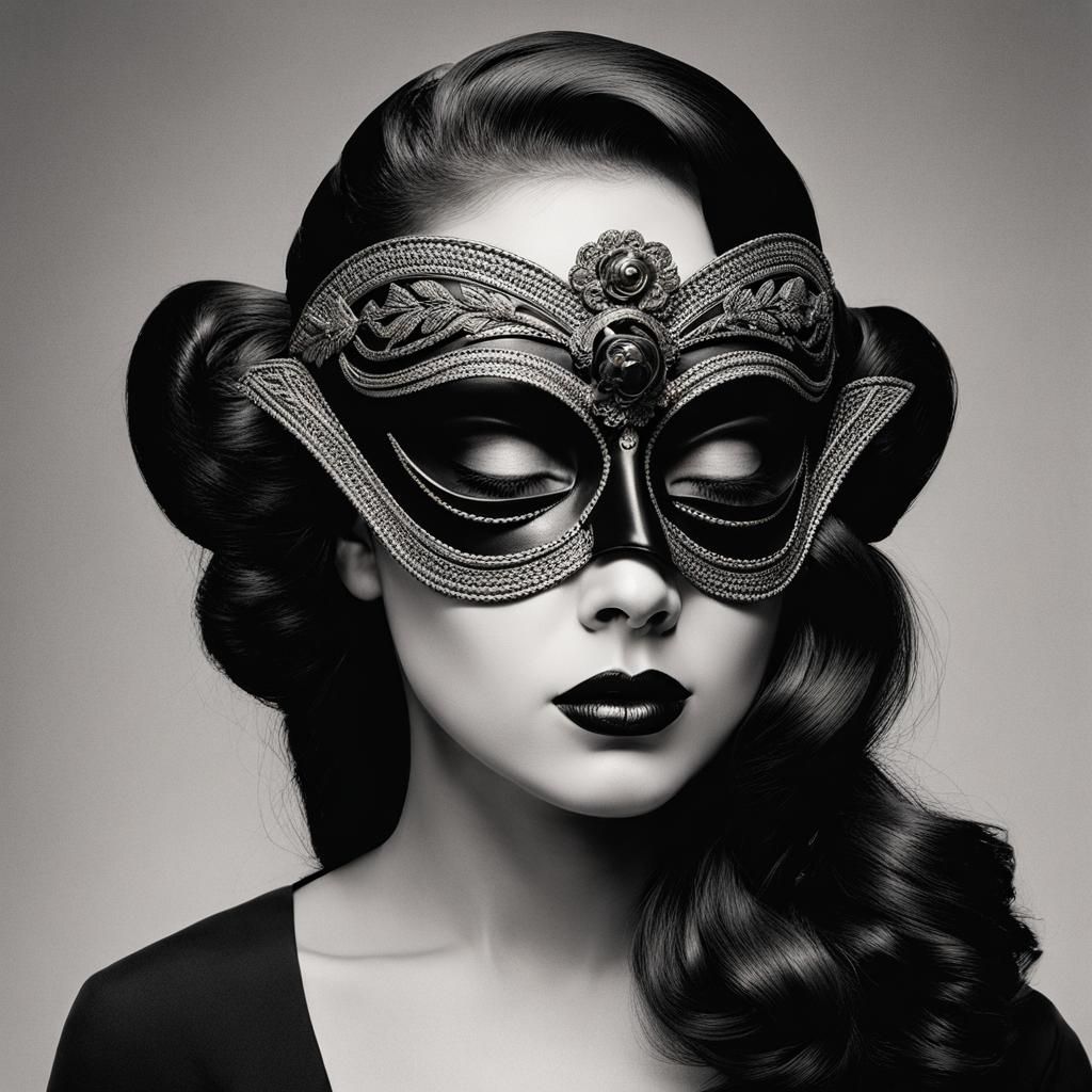 Girl with Death Mask (She Plays Alone) in the style of Ward Kimball