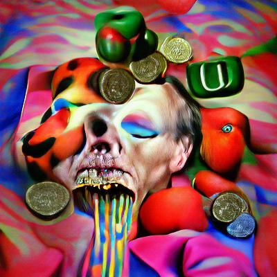 Greed will be our decline maximalist surrealism colourful