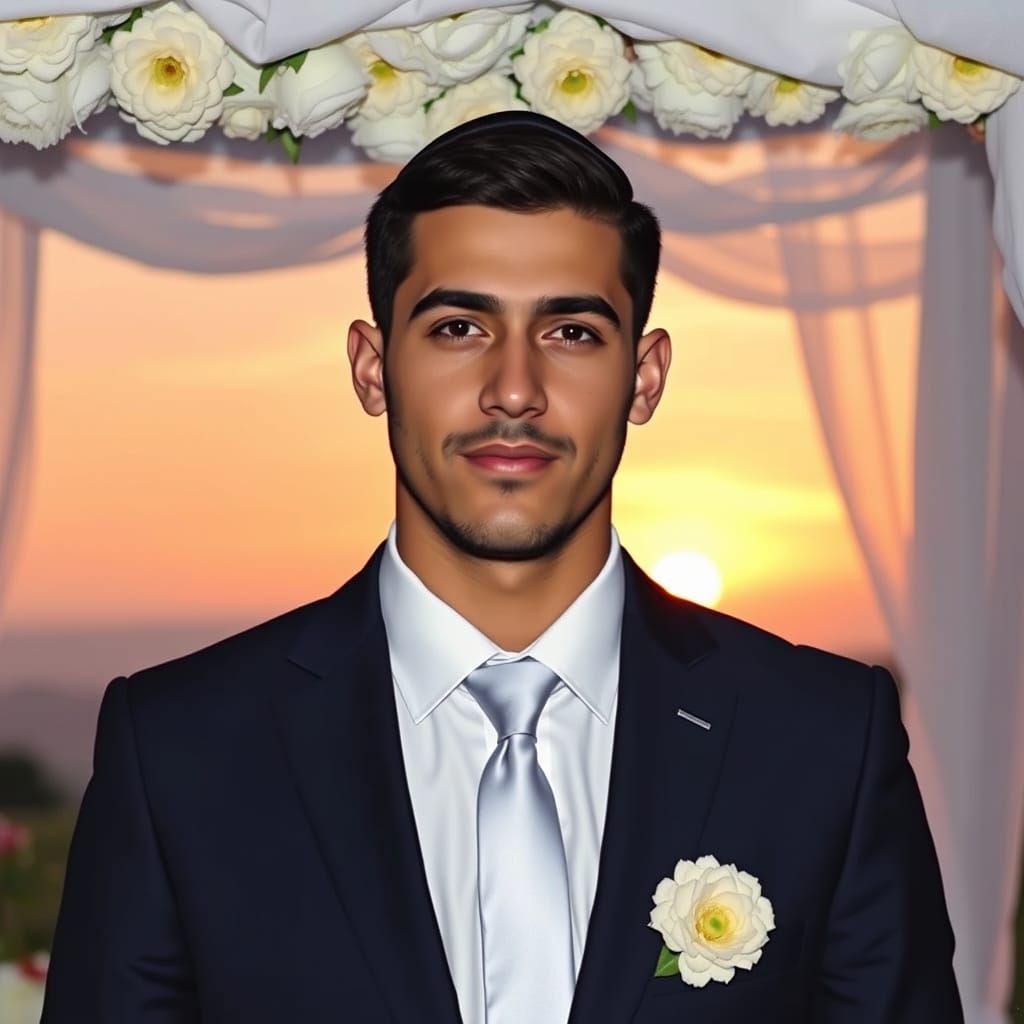 Jewish Groom Under Chuppah at Sunset, Modern Realism