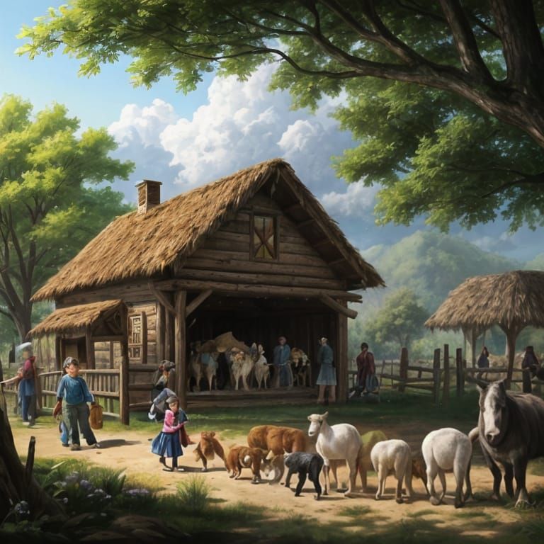 Children visiting a magical petting zoo, dynamic, sharp focu...