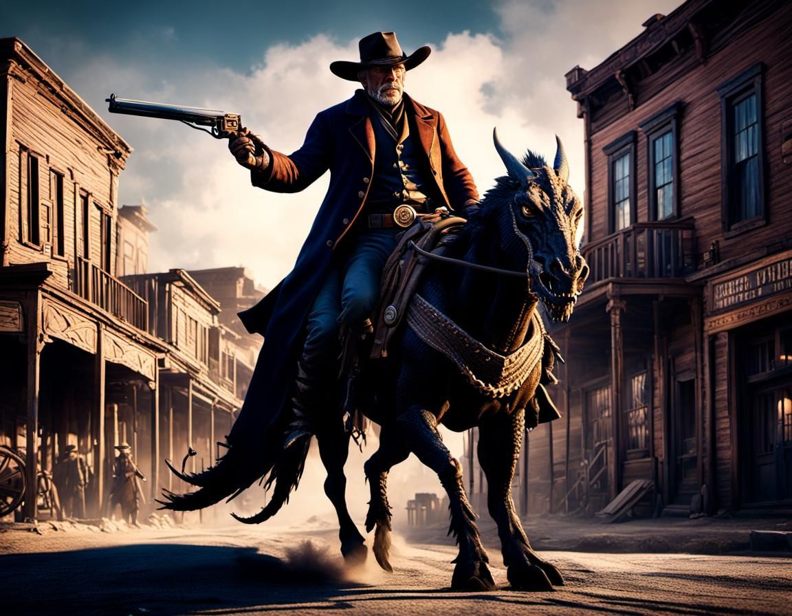 If man had started breeding horses eons earlier, cowboys might have ridden dinosaurs, instead.  by @GrayMane