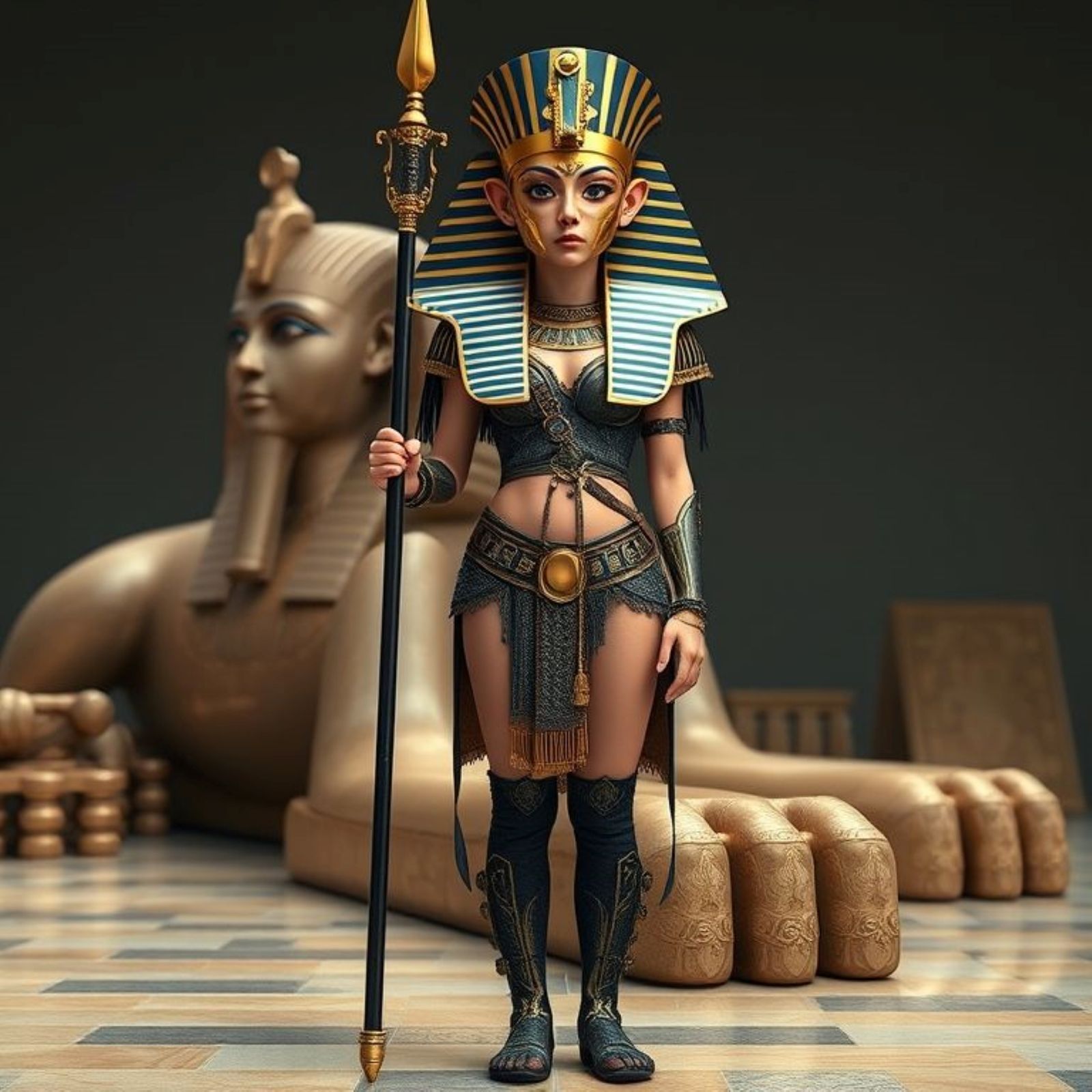 A realistic girl whole body view with magnificent Tutankhame...