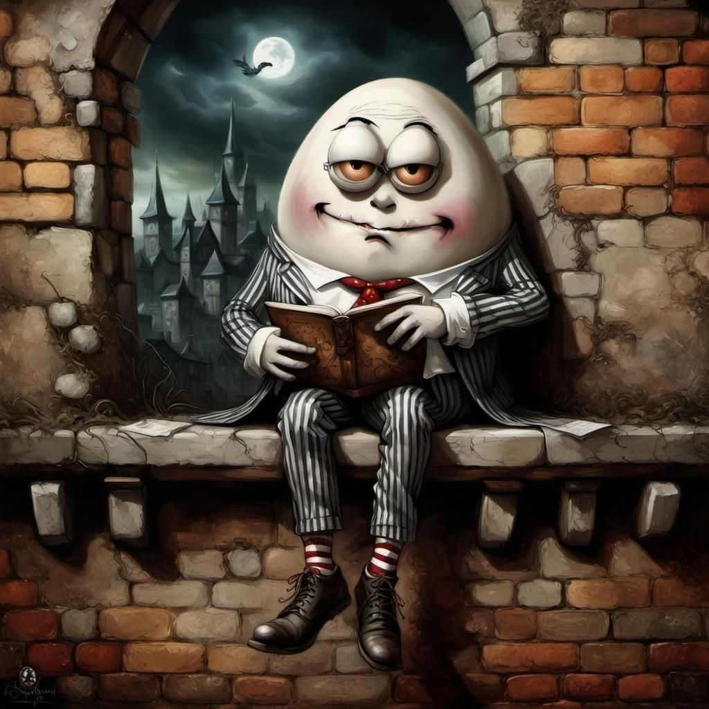 Humpty Dumpty sat on a wall.  by @Shywolf