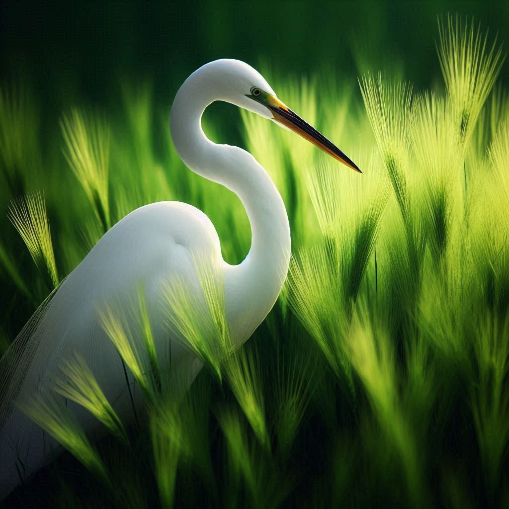 Egret in tall grass