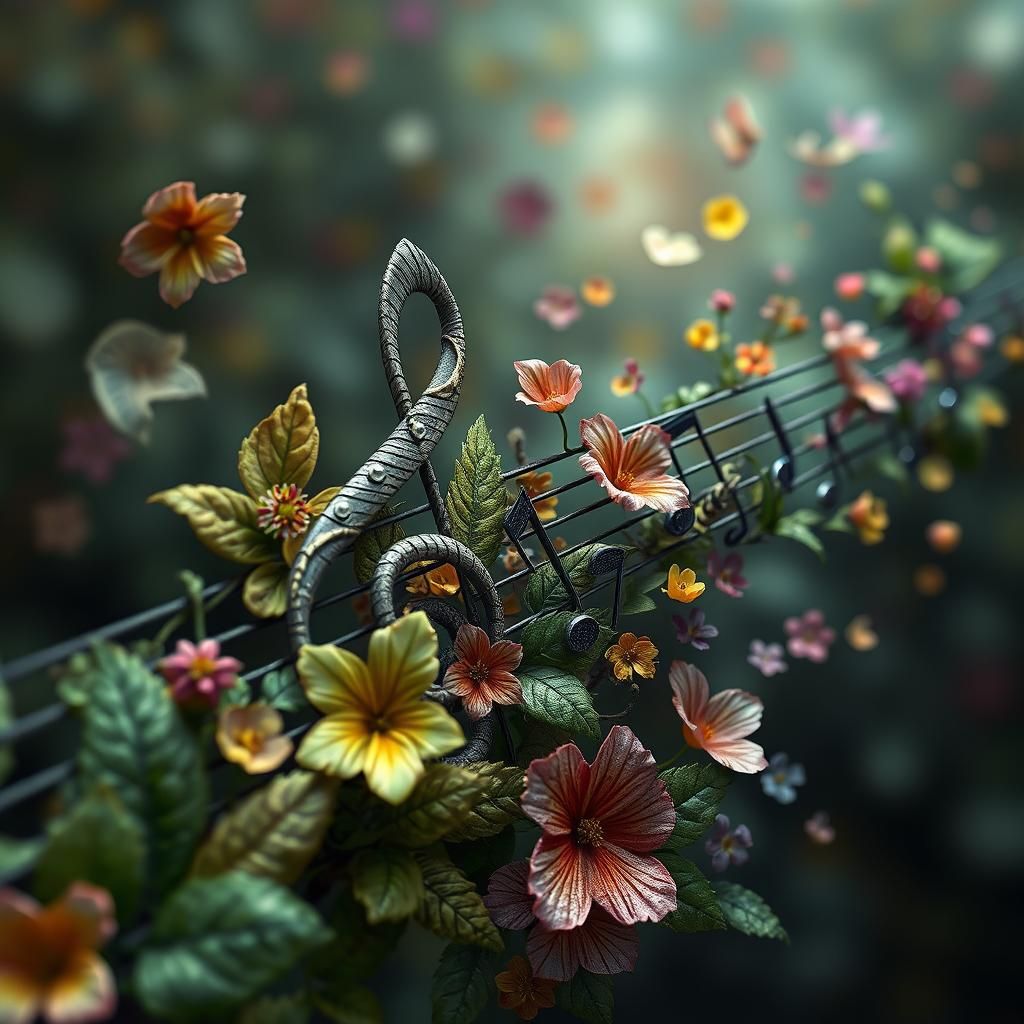 Combine elements of nature with music notes, like leaves and flowers forming a musical staff.  by @FreckledAngel