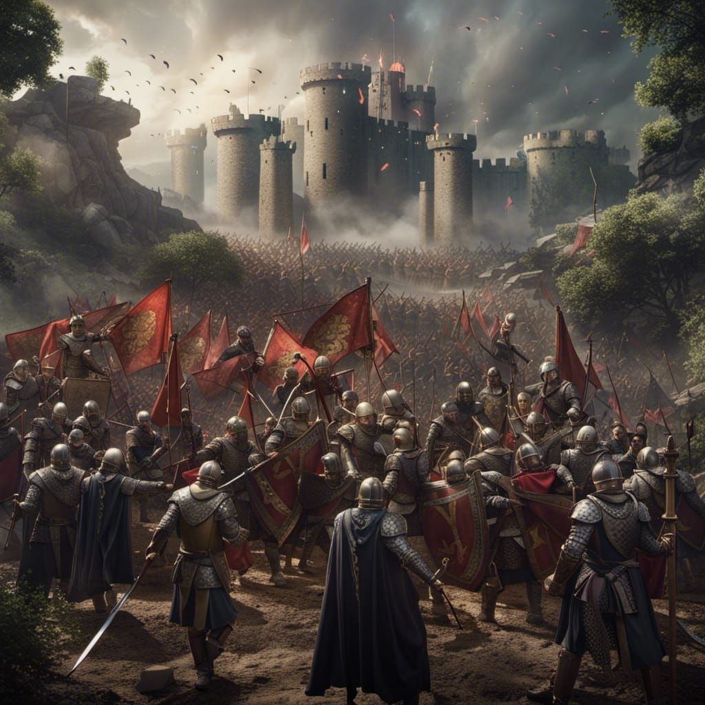 King Arthur and his men at the battle of Badon, detailed mat...