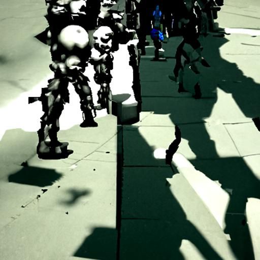 Zombie robots attacking people on city street