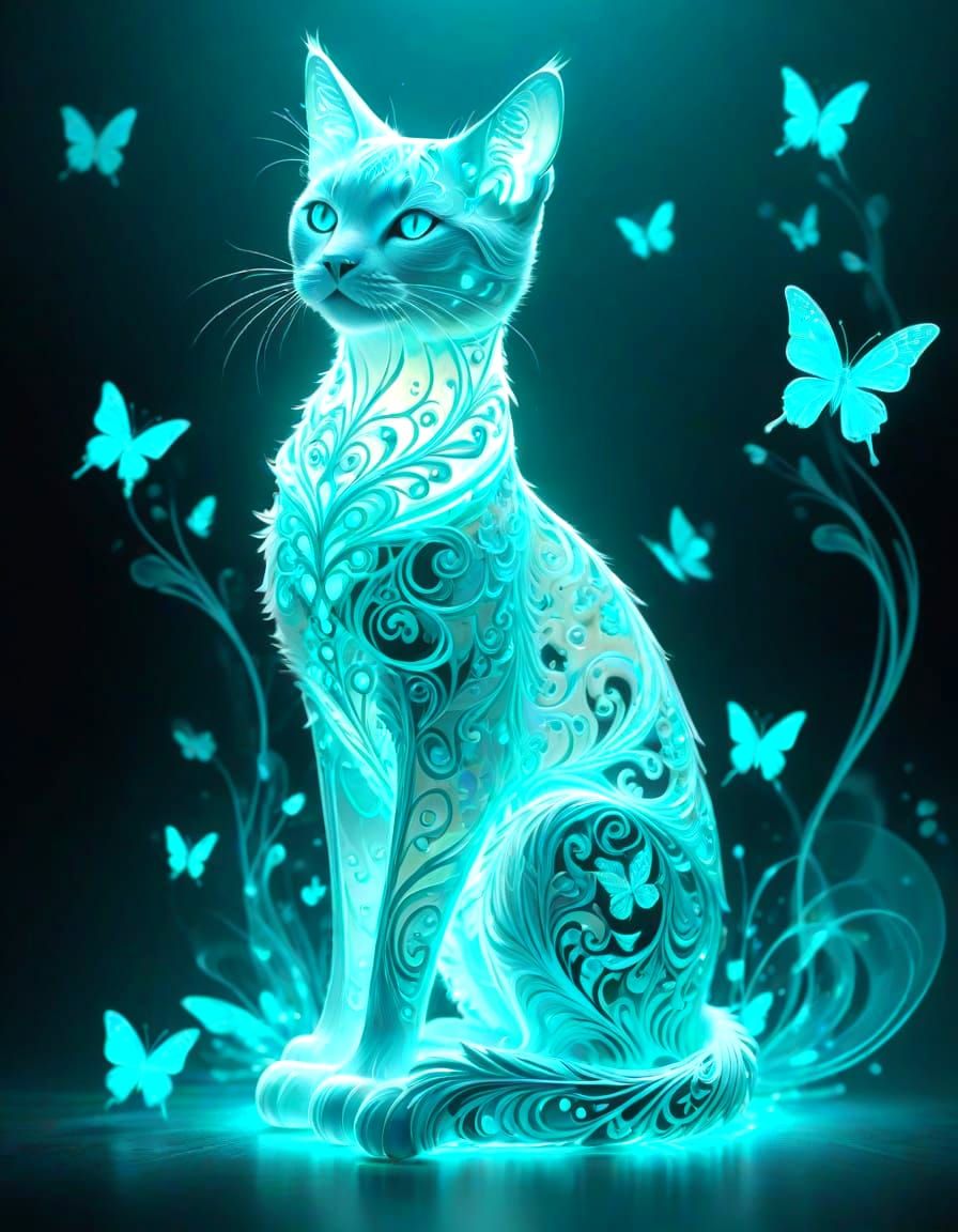 turquoise glowing cat  by @Ylona