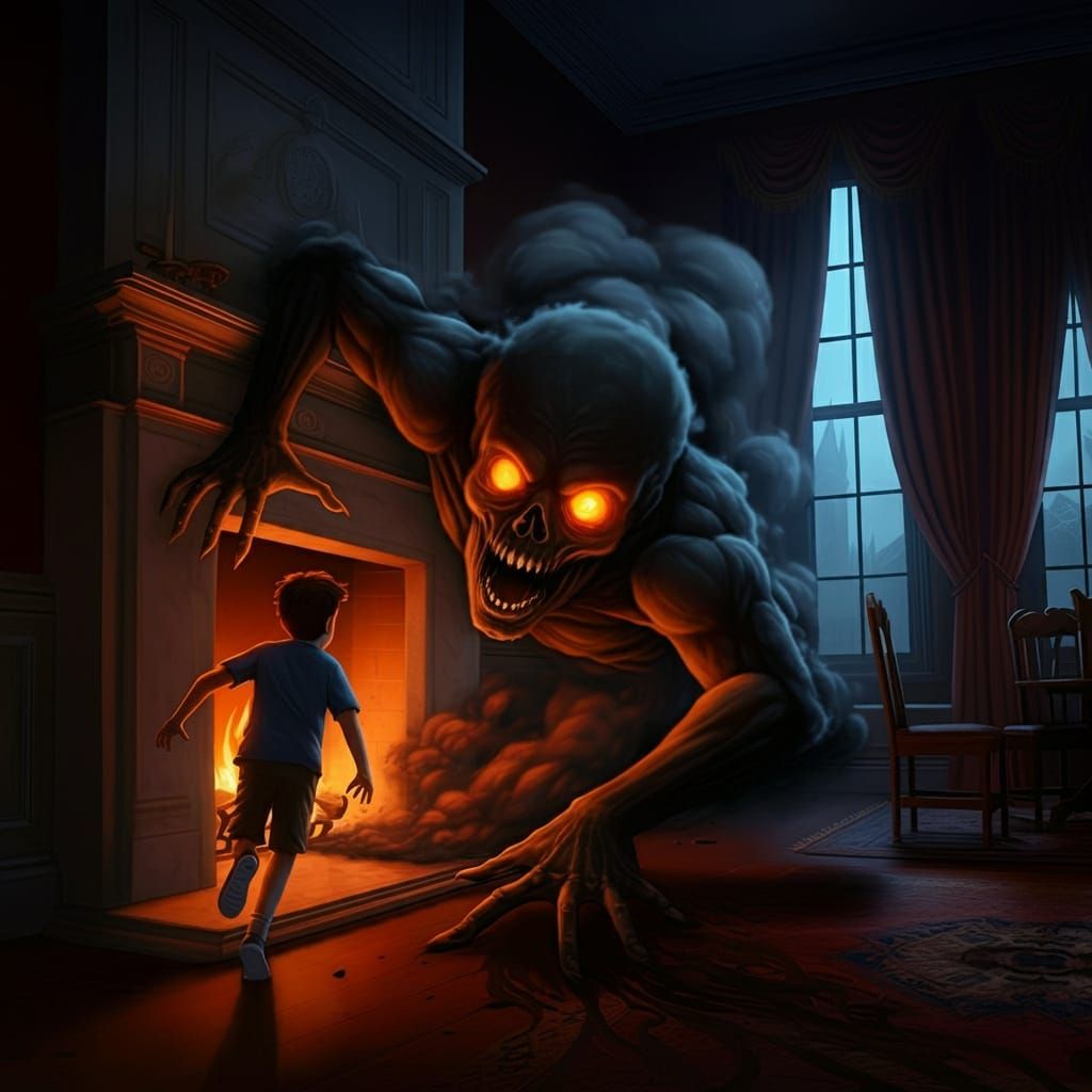 Smoke ghost coming out of fire place in room