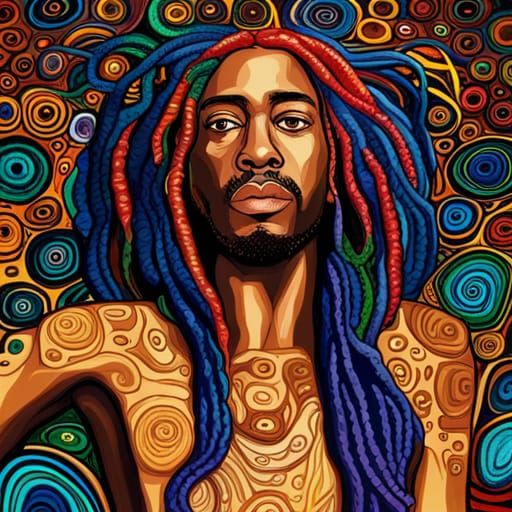 African American man dreadlocks Gustav Klimt psychedelic hip hop ...