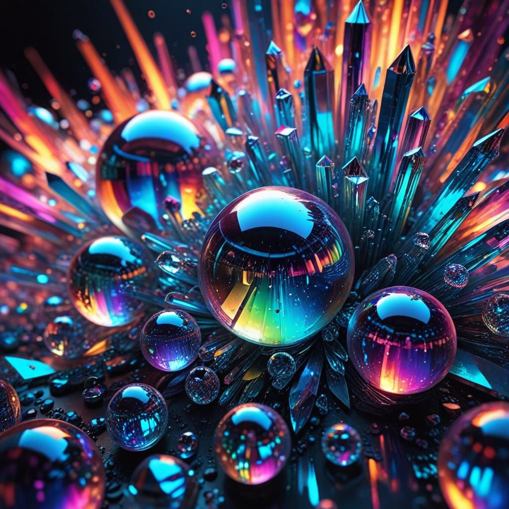 Abstract Glowing Art with Crystal Prisms and Rainbow Light