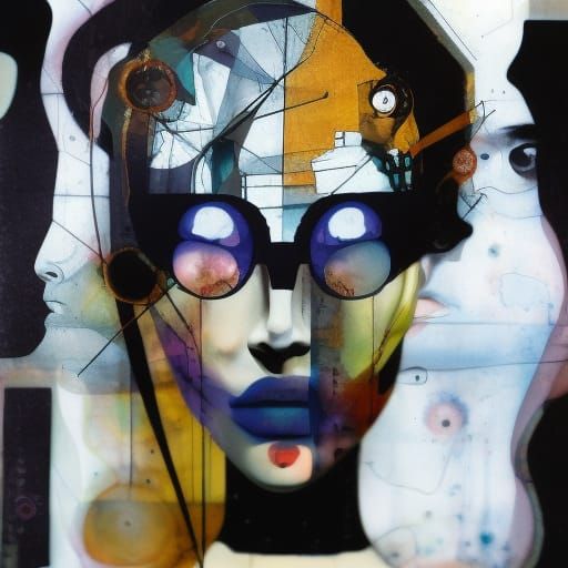 Surreal Portrait of Fractured Woman in Maximalist Style