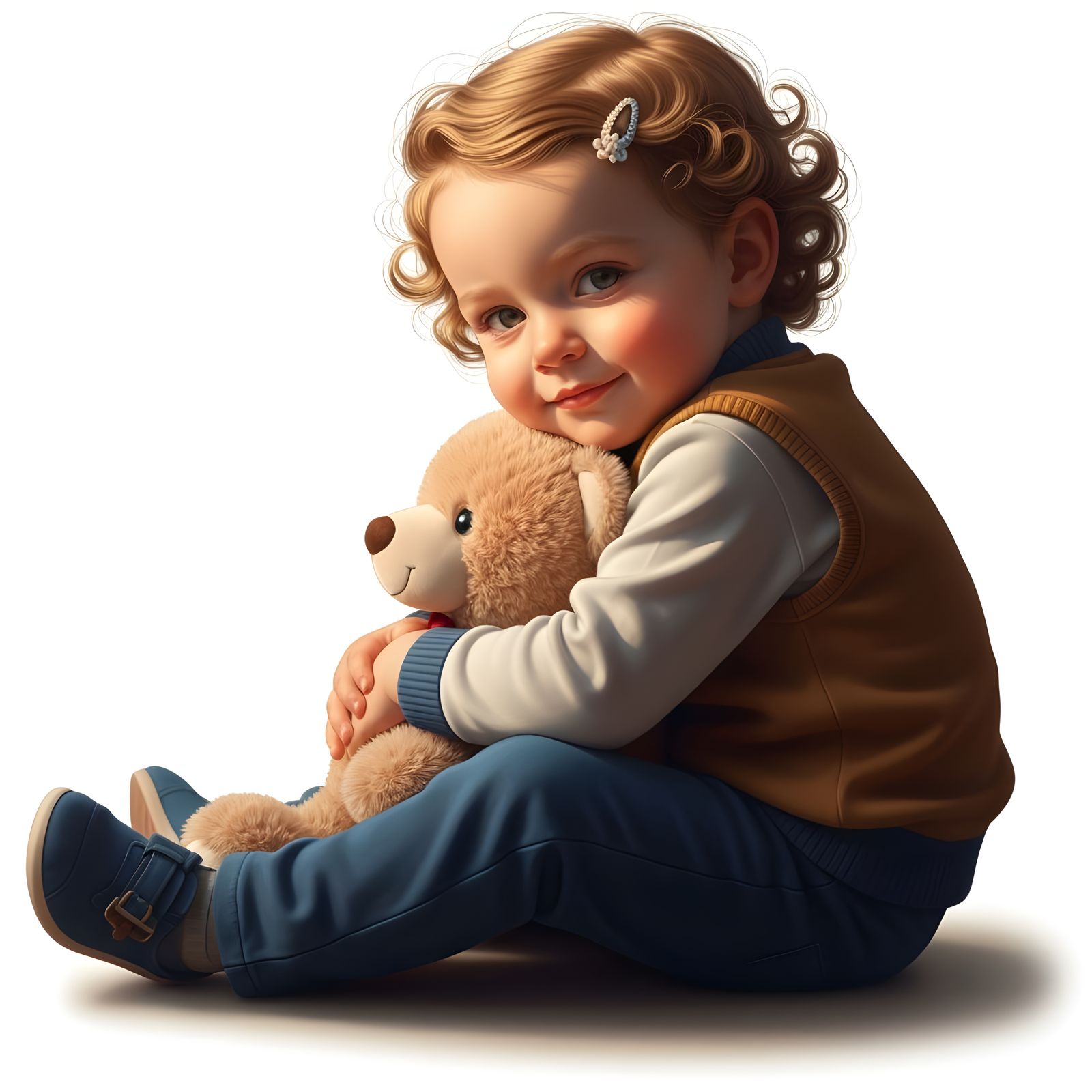 Sweet Toddler Hugging Teddy Bear in Warm Light