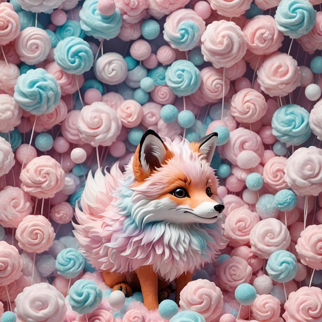 Cute fluffy fox made out of cotton candy