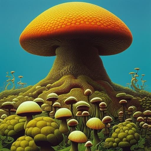 Psychedelic Mushroom Druid Portrait in Gouache