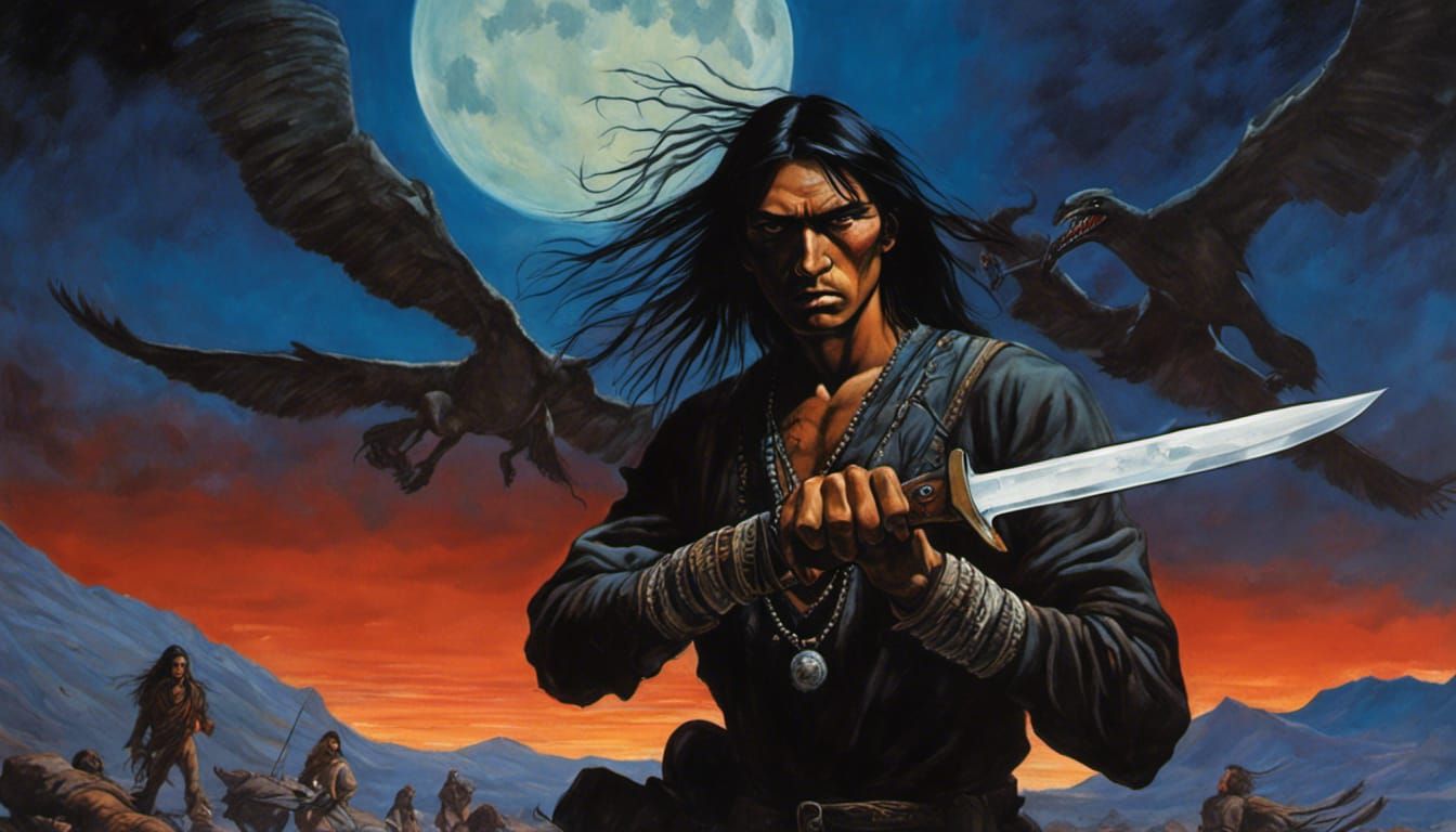 "25-year-old male Native American vampire with hunting knife...