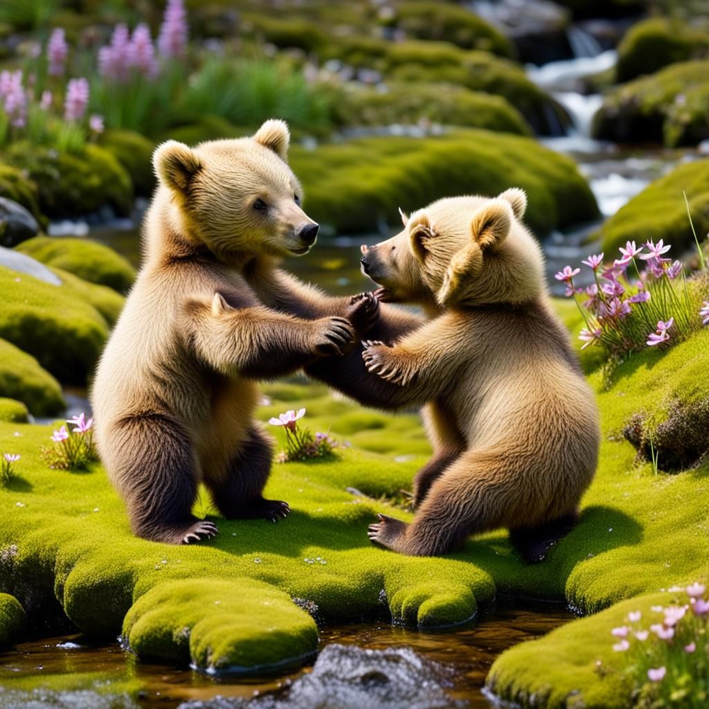 Two baby-bears playing #10 - AI Generated Artwork - NightCafe Creator