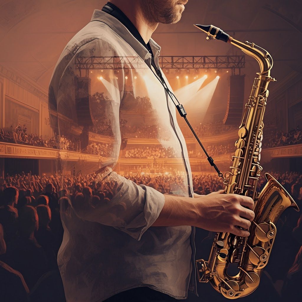 Musician's Double Exposure: Impressionistic Concert Hall Por...