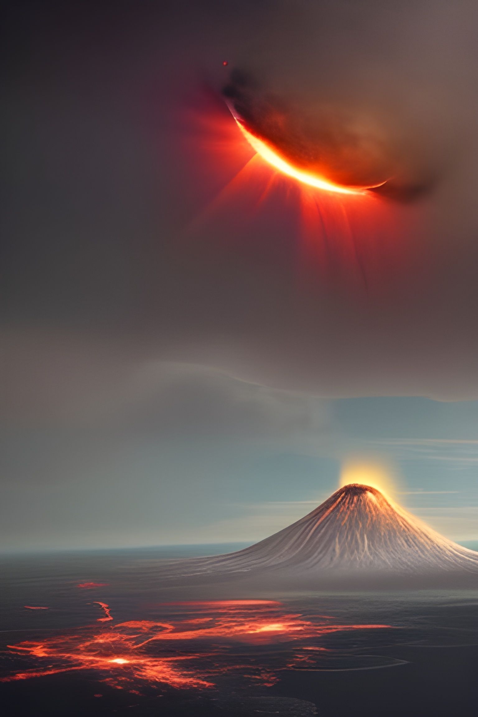 Eclipse over a volcano