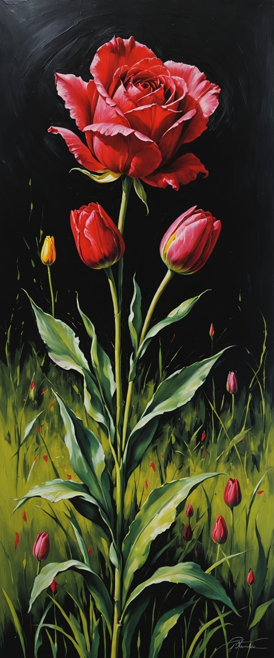 Floral Brushstrokes in Deep Oil Painting
