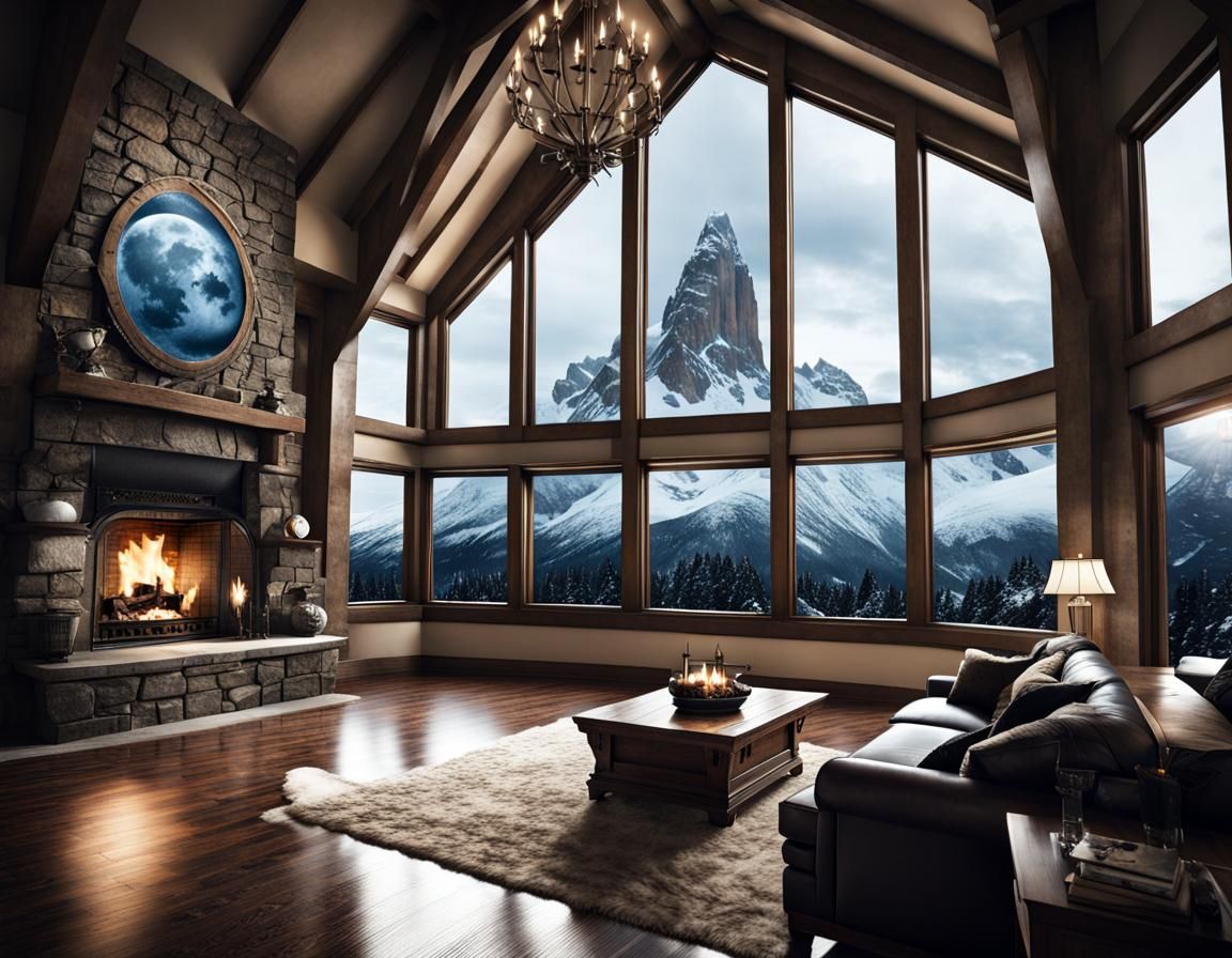 Grand home room, big Windows, outside mountains, ...  by @Whitedxi 