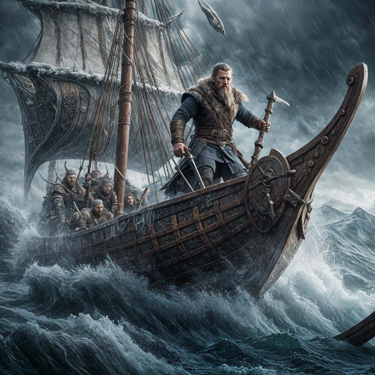 Viking Warriors Challenge the Stormy Seas  by @RocketMobster
