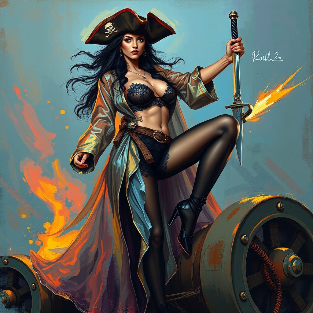Sultry Pirate Goddess Emerges from Sunset