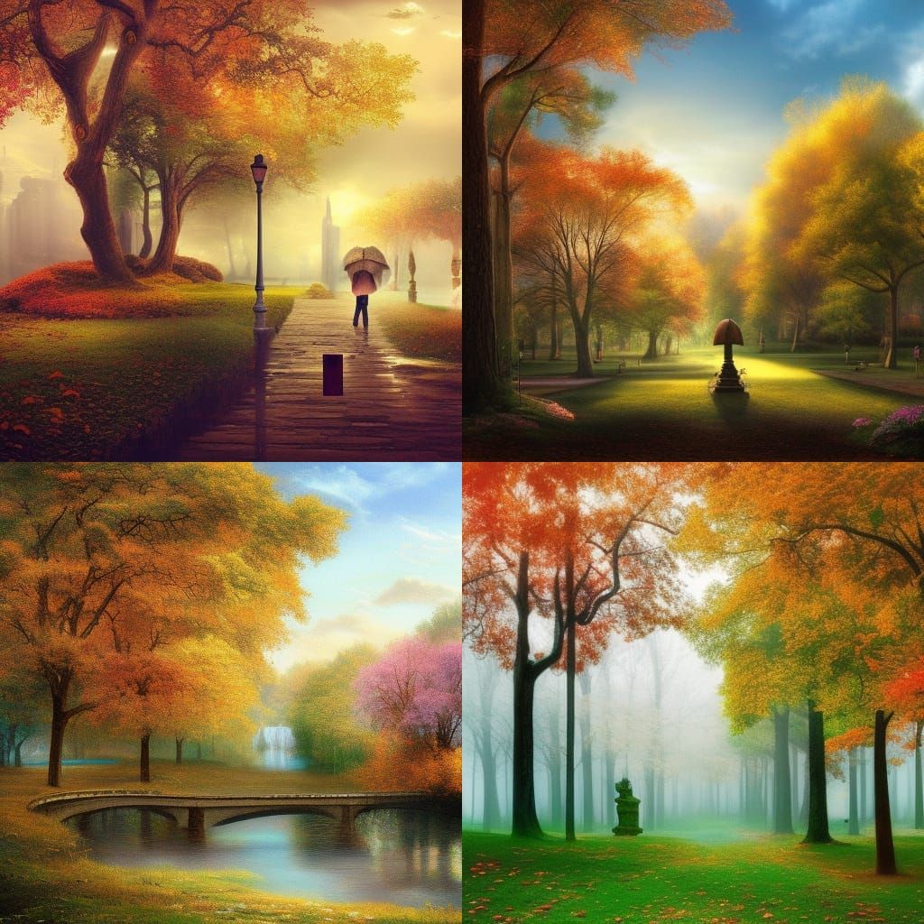 park in the change from summer to autum - AI Generated Artwork ...