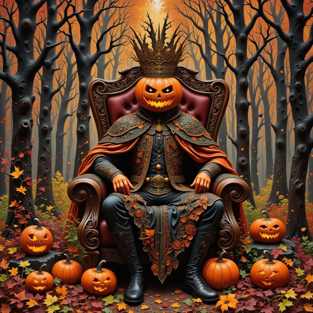 <lora:Autumn -O- Ween:1.0> Halloween pumpkin king in autumn environment environment