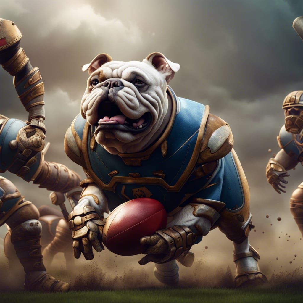 bull dog playing rugby   by @undefined