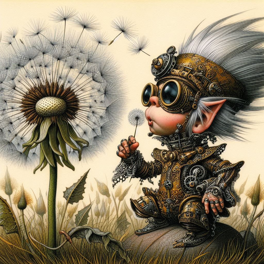 DMT machine gnome with dandelions