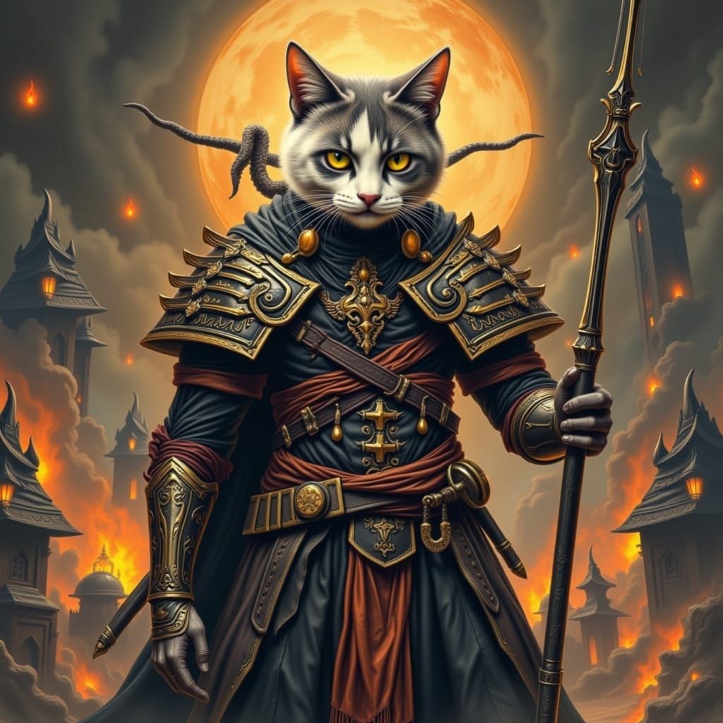  <lora:Horrific:1.0>cat warrior