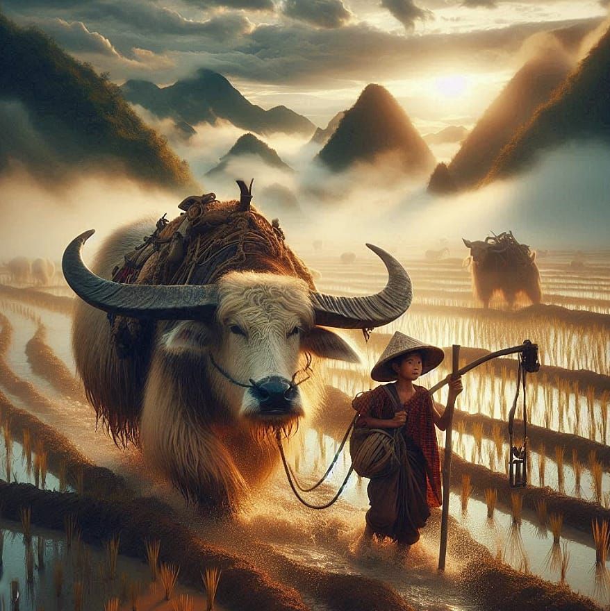 Hooves and feet in a rice paddy