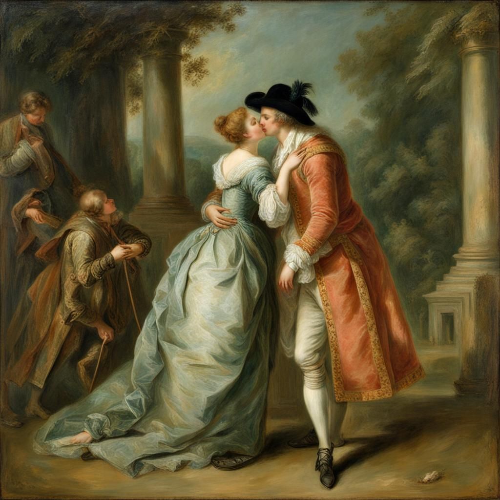 "The Kiss" the style of Jean-Antoine Watteau