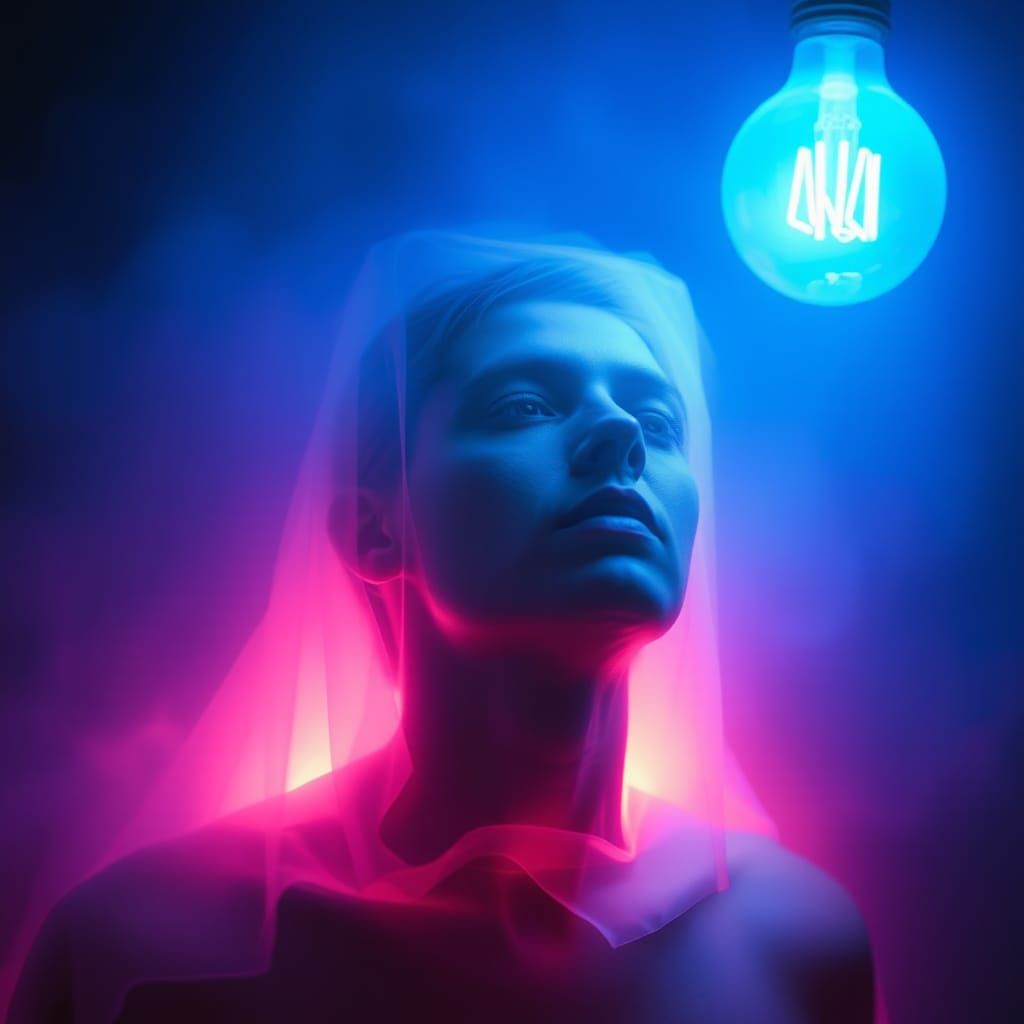 Ethereal Blue Light: A Dreamlike Neon Scene