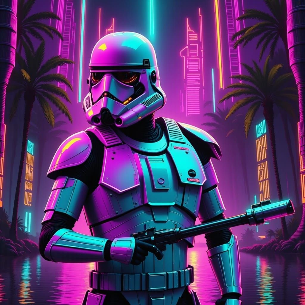 <lora:Egypt Synth Flux:1.0> A stormtrooper, vaporwave