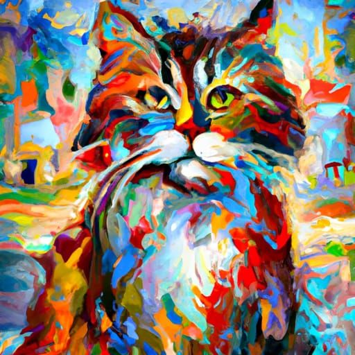 Cat by artist Leonid Afremov - AI Generated Artwork - NightCafe Creator