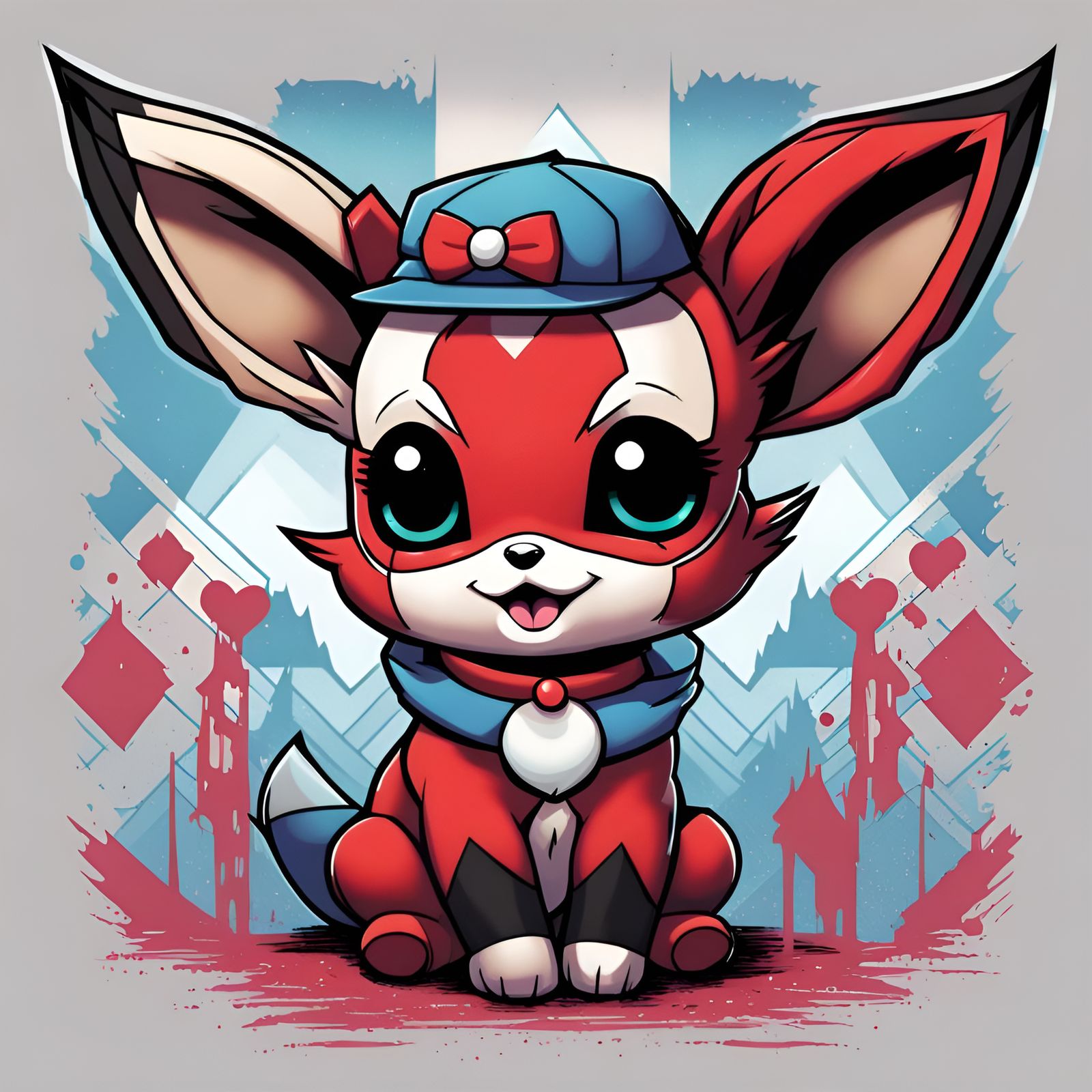 baby eevee pokemon dressed like harley quinn. cute, cartoon, soft lines ...